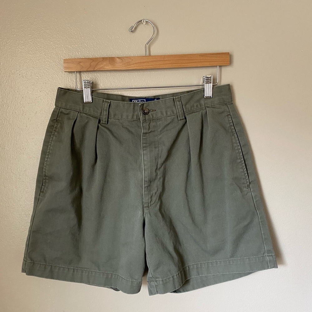 Vintage 90s Ralph Lauren Polo Andrew Short Chino Pleated High Rise Olive